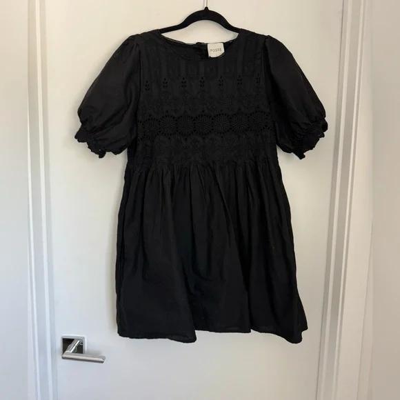 Posse Small Amelia Black Eyelet Cotton Mini Dress Short Sleeves -  www.bizzbeepk.com